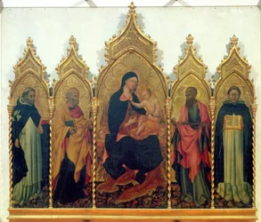 Madonna und Kind mit den Heiligen Dominikus, Petrus, Paulus und Thomas von Aquin, Altarbild, 1445